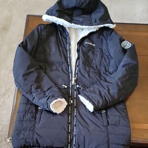 bebe Navy Ski Jacket with Plush White Interior